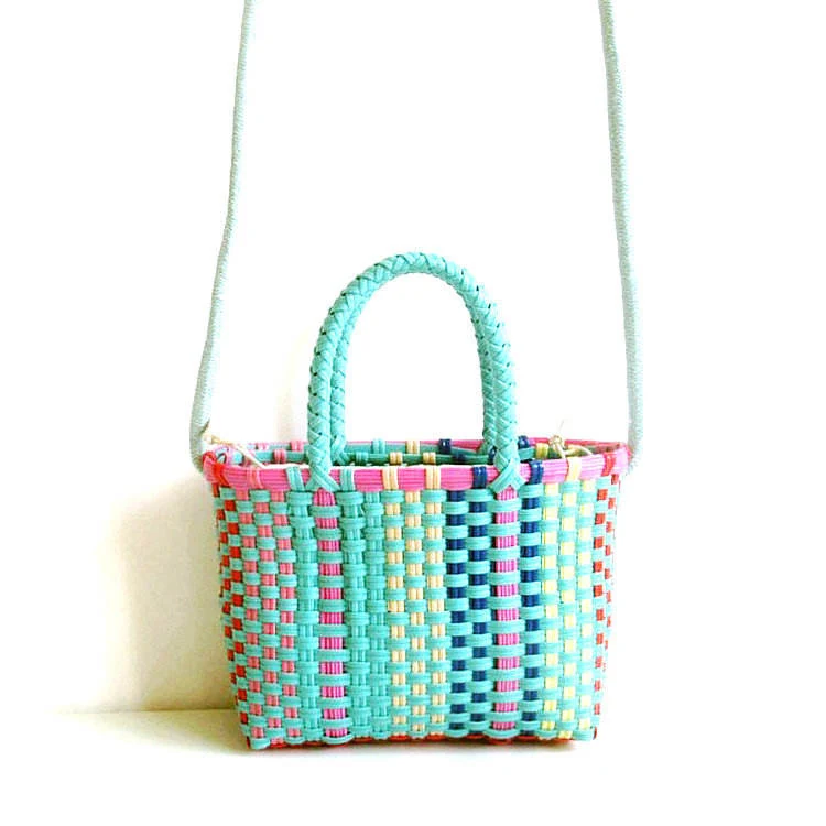 Woven Beach Basket Crossbody Bag with Fixed Strap Green color SKU reference