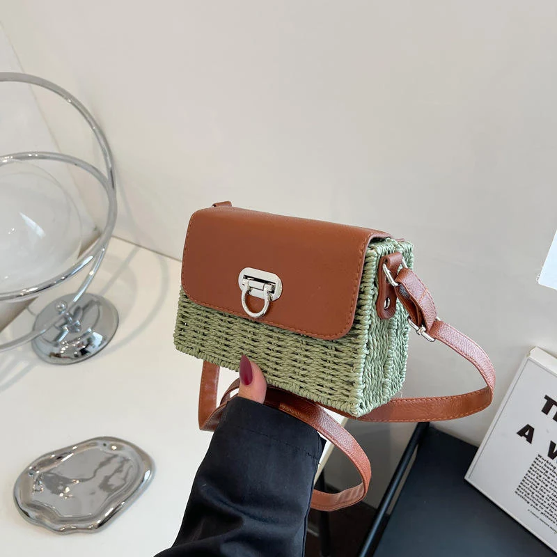 Woven Square Crossbody Beach Bag with Five Color References Green color SKU reference
