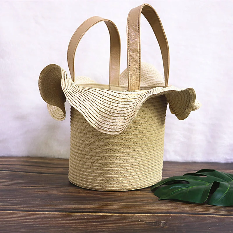Hat-Shaped Woven Drawstring Mini Bag White color SKU reference