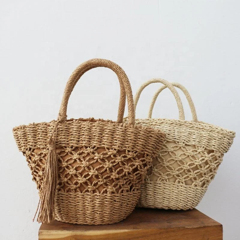 Hollow-Out Woven Beach Tote with Shoulder Carry product reference image