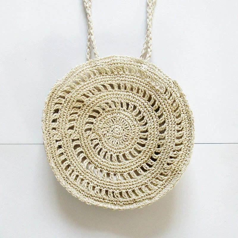 Round Woven Straw Beach Shoulder Tote Beige color SKU reference