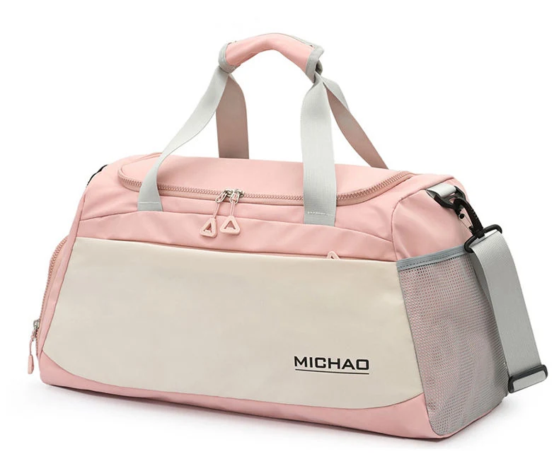 Foldable Nylon Gym Duffel with Shoe and Wet-Dry Compartments Pink color SKU reference
