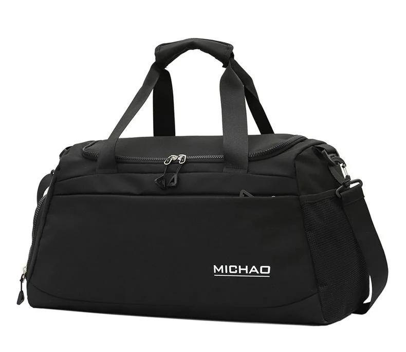 Foldable Nylon Gym Duffel with Shoe and Wet-Dry Compartments Black color SKU reference