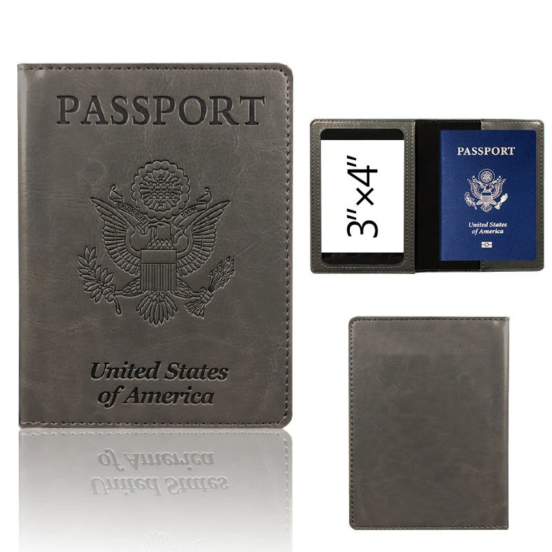 PU Passport Cover & Money-Clip Card Holder with 13 Color References Grey color SKU reference