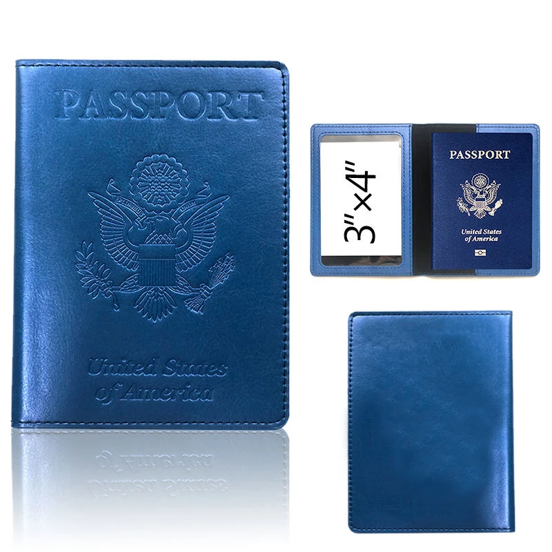 PU Passport Cover & Money-Clip Card Holder with 13 Color References Blue color SKU reference