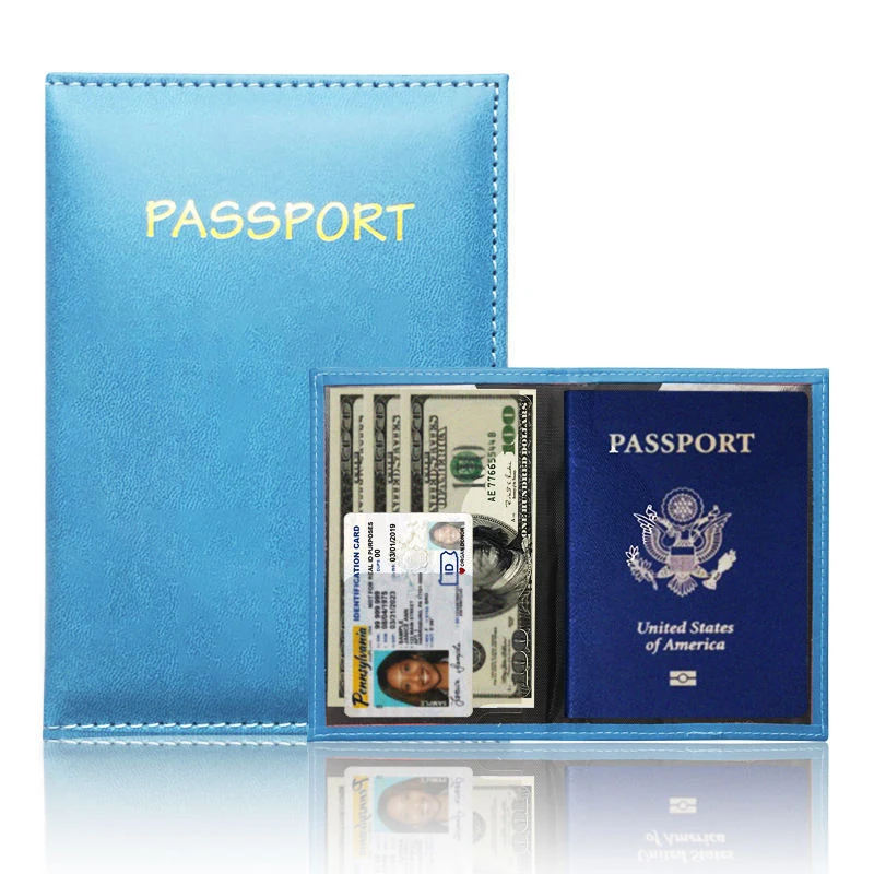 Slim PU Leather Passport and ID Card Holder in 8 Colors Sky Blue color SKU reference