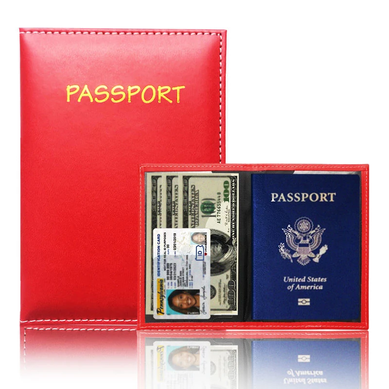 Slim PU Leather Passport and ID Card Holder in 8 Colors Red color SKU reference