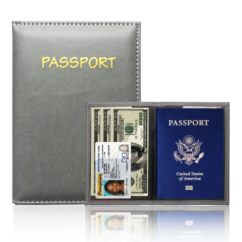 Slim PU Leather Passport and ID Card Holder in 8 Colors Grey color SKU reference