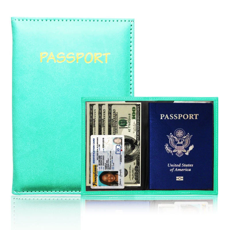 Slim PU Leather Passport and ID Card Holder in 8 Colors Green color SKU reference