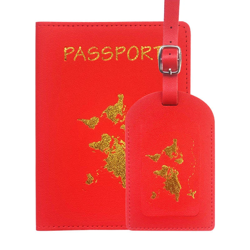 PU Passport Cover, Card Holder and Luggage Tag Collection Red Set color SKU reference
