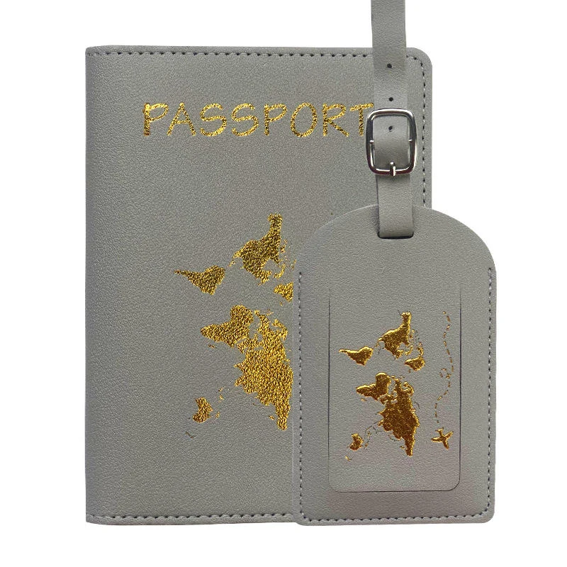 PU Passport Cover, Card Holder and Luggage Tag Collection Grey Set color SKU reference