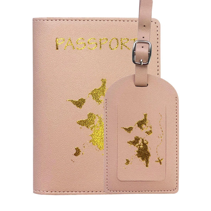 PU Passport Cover, Card Holder and Luggage Tag Collection Pink Set color SKU reference