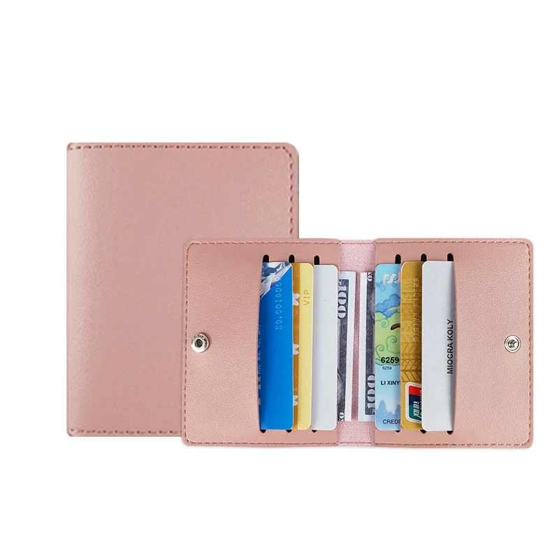 Slim Embossed PU Leather ID and Card Wallet in 8 Colors Pink color SKU reference