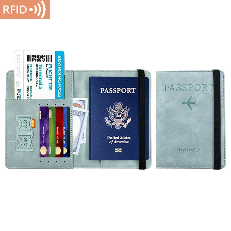 Multi-Slot PU Travel Passport and Card Holder Sky Blue color SKU reference