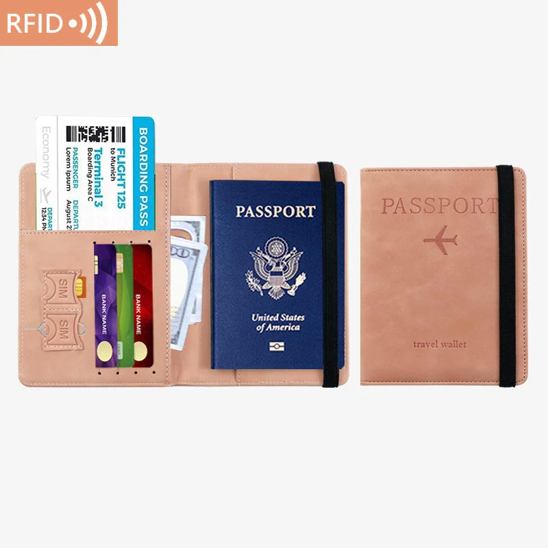 Multi-Slot PU Travel Passport and Card Holder Pink color SKU reference