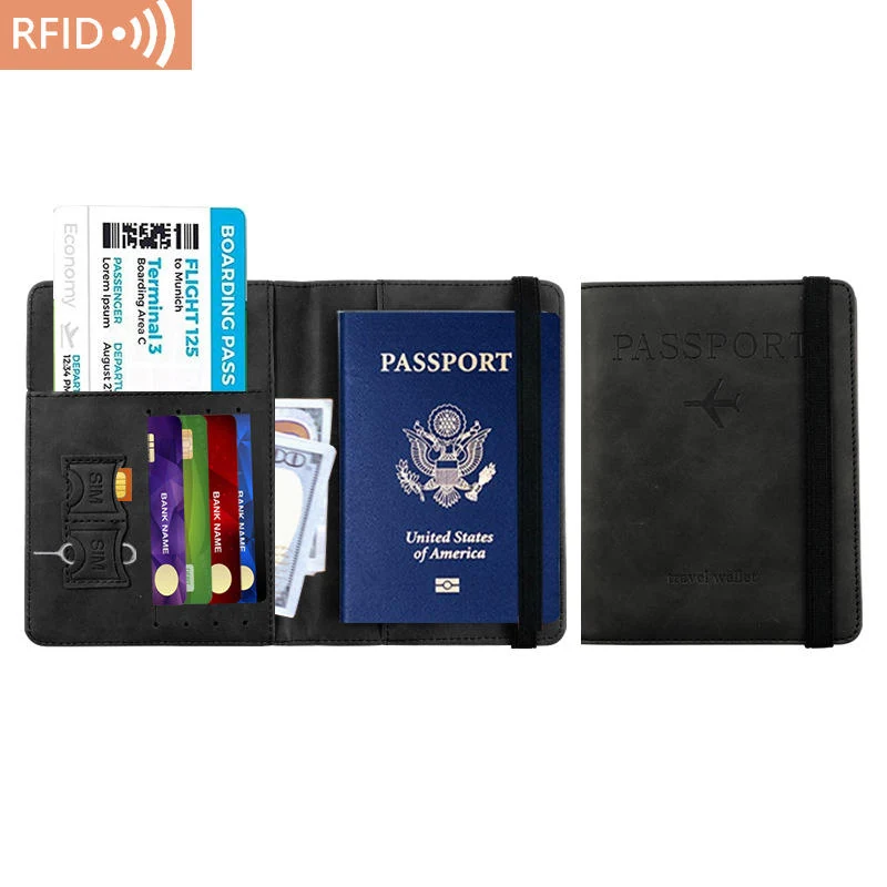 Multi-Slot PU Travel Passport and Card Holder Black color SKU reference