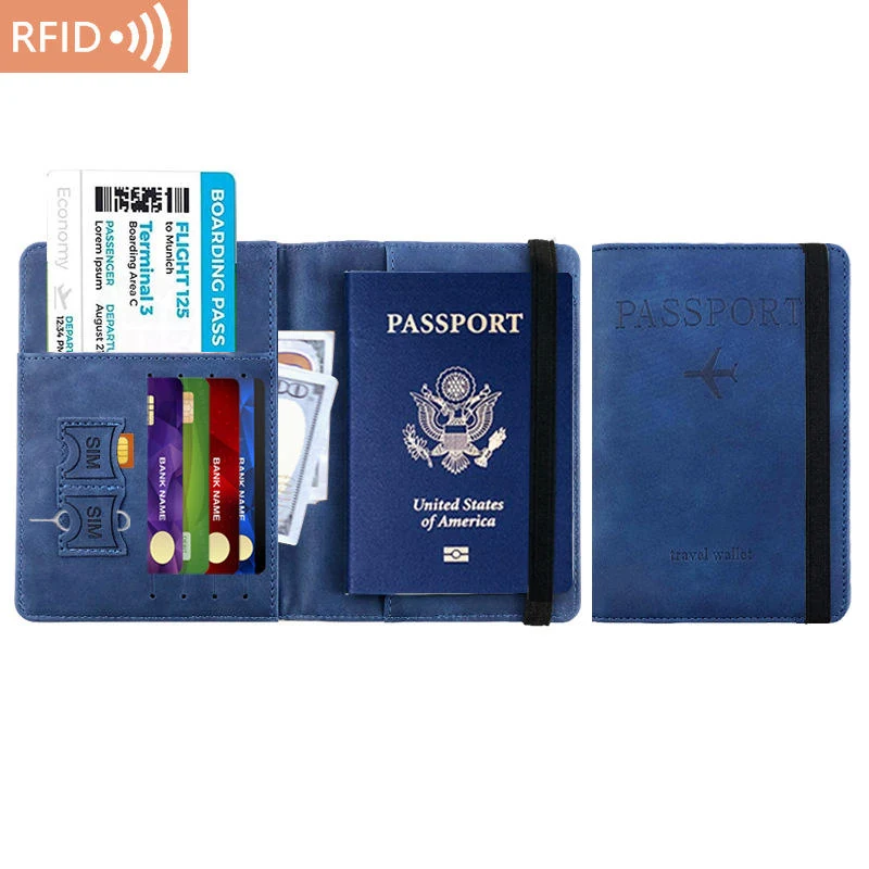 Multi-Slot PU Travel Passport and Card Holder Blue color SKU reference