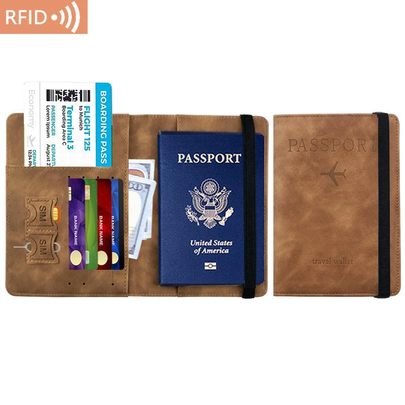 Multi-Slot PU Travel Passport and Card Holder Brown color SKU reference