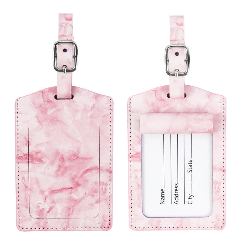PU Leather Luggage Tag with Metal Buckle and Privacy Cover Pink color SKU reference