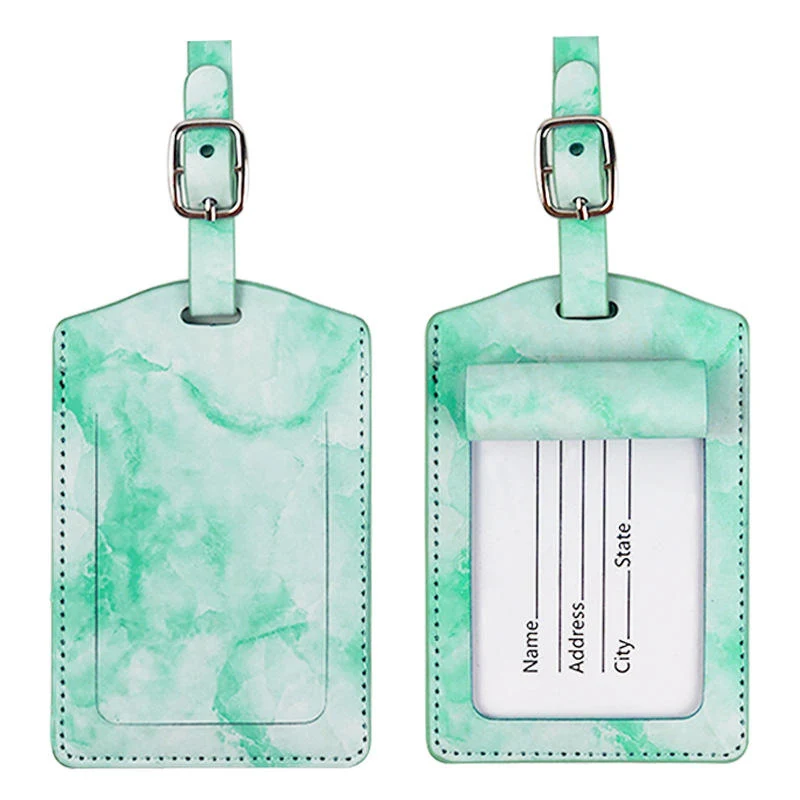 PU Leather Luggage Tag with Metal Buckle and Privacy Cover Green color SKU reference