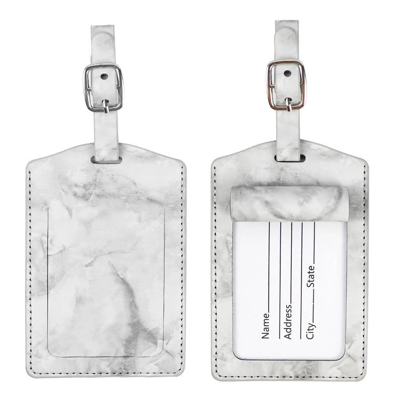 PU Leather Luggage Tag with Metal Buckle and Privacy Cover Grey color SKU reference