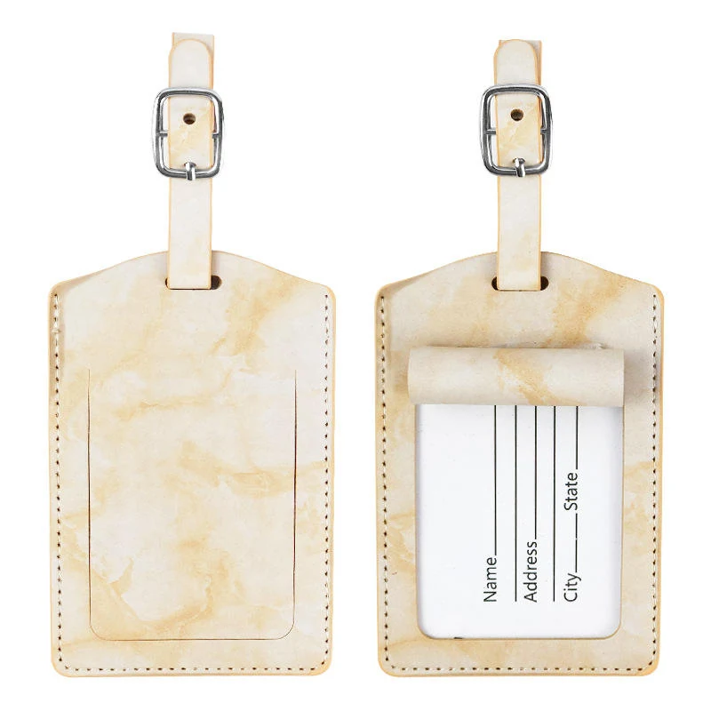 PU Leather Luggage Tag with Metal Buckle and Privacy Cover Yellow color SKU reference