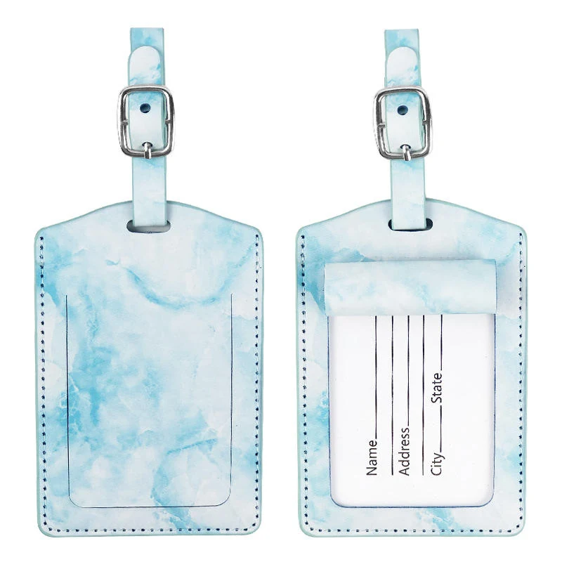 PU Leather Luggage Tag with Metal Buckle and Privacy Cover Blue color SKU reference