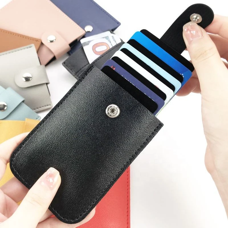 Compact PU Leather Pull-Out Card Holder with 8 Color Options product reference image