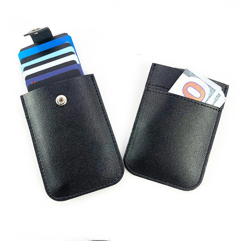 Compact PU Leather Pull-Out Card Holder with 8 Color Options Black color SKU reference