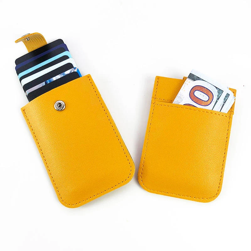 Compact PU Leather Pull-Out Card Holder with 8 Color Options Yellow color SKU reference