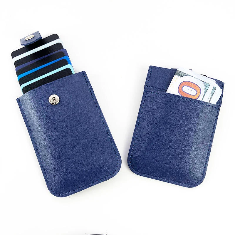Compact PU Leather Pull-Out Card Holder with 8 Color Options Dark Blue color SKU reference