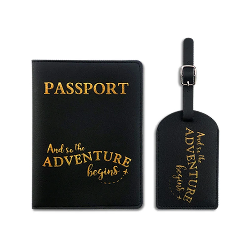 PU Leather Passport Case & Luggage Tag Set Black Set color SKU reference