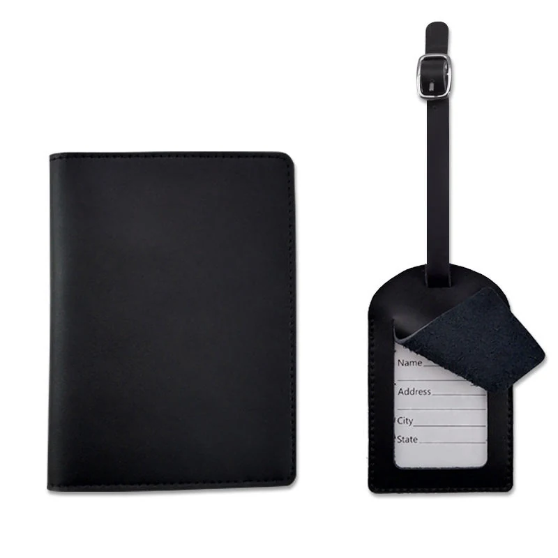 Genuine Leather Passport Holder & Luggage Tag Set Black Set color SKU reference