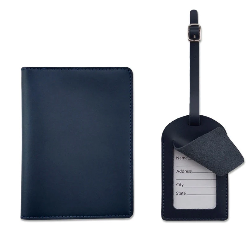 Genuine Leather Passport Holder & Luggage Tag Set Blue Set color SKU reference