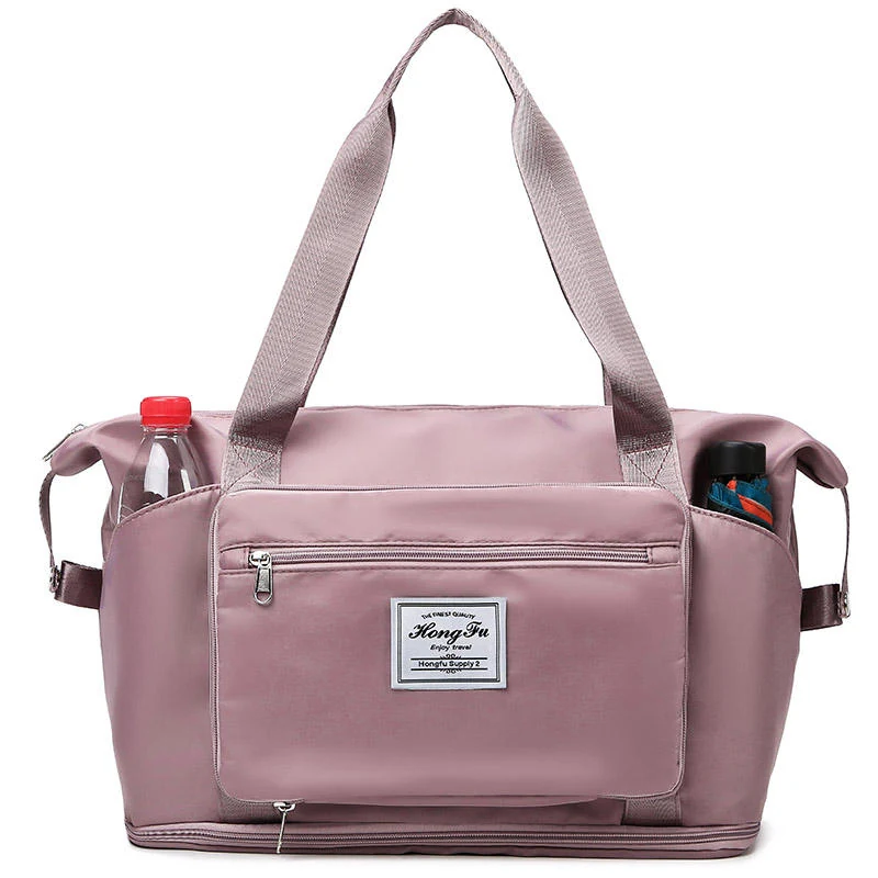 Foldable Expandable Weekender Tote with Trolley Sleeve Pink color SKU reference