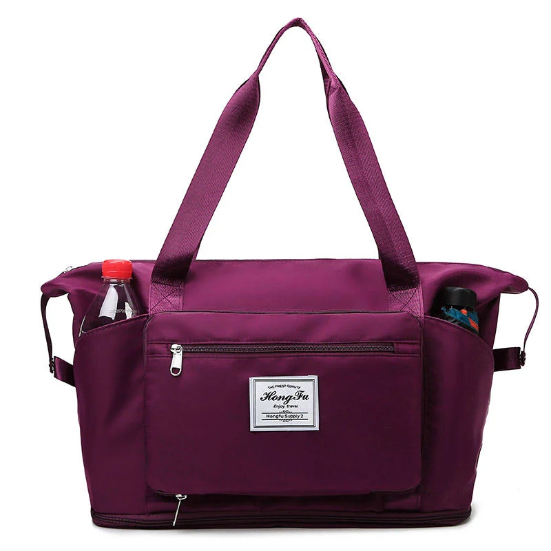 Foldable Expandable Weekender Tote with Trolley Sleeve Dark Purple color SKU reference