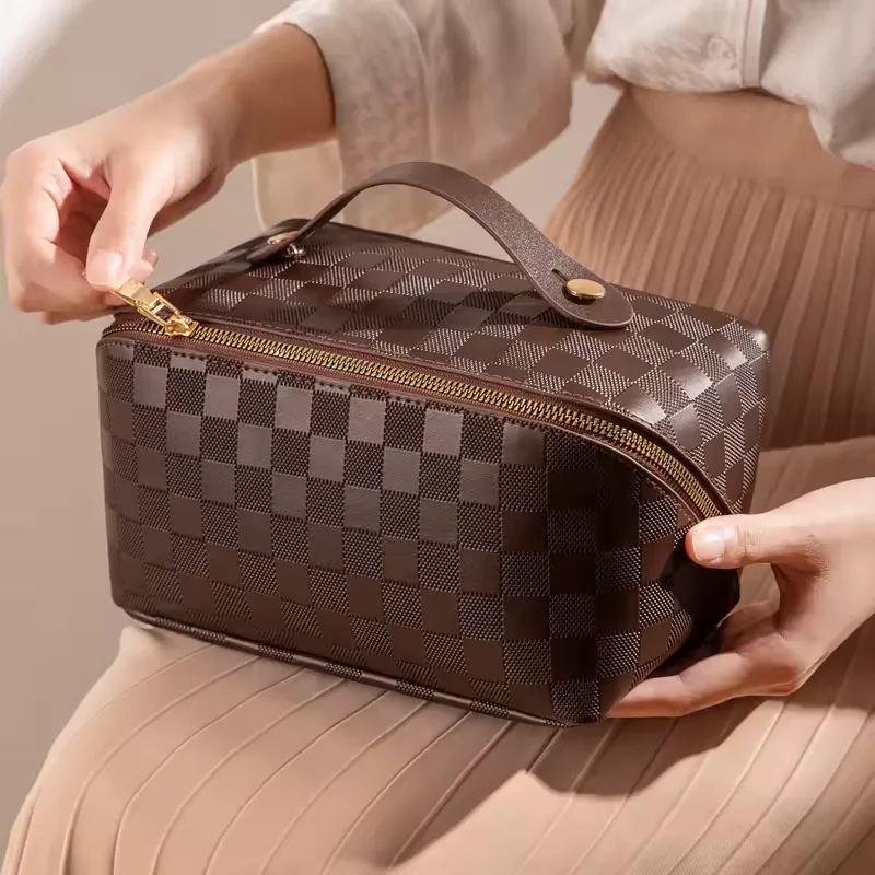 Geometric PU Double-Zipper Toiletry Bag product reference image