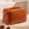 Geometric PU Double-Zipper Toiletry Bag Brown · Style 01 color SKU reference
