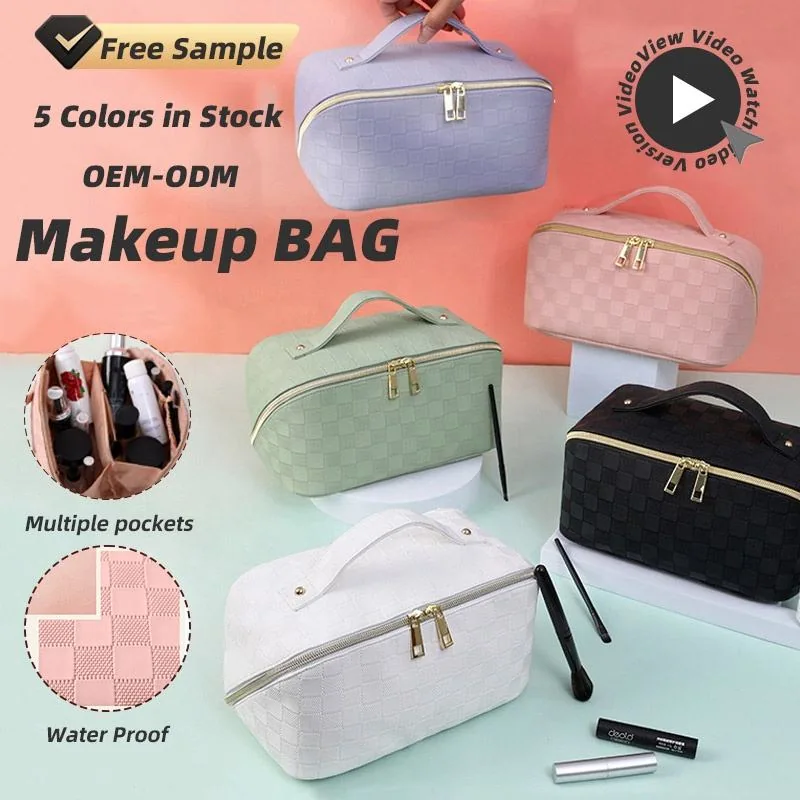 Checkerboard PU Cosmetic Bag with Double Zipper product reference image