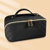 Checkerboard PU Cosmetic Bag with Double Zipper Black color SKU reference