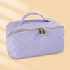 Checkerboard PU Cosmetic Bag with Double Zipper Purple color SKU reference
