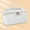 Checkerboard PU Cosmetic Bag with Double Zipper White color SKU reference