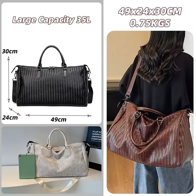 Woven-Texture PU Travel Duffel with Rivet Detail product reference image