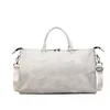 Woven-Texture PU Travel Duffel with Rivet Detail White color SKU reference