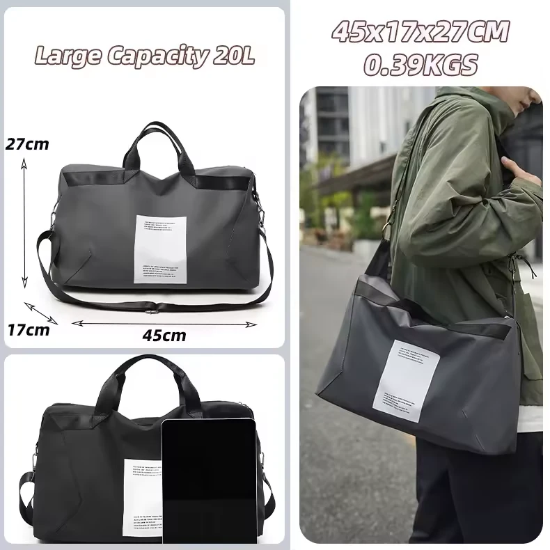 Letter-Print Oxford Shoulder Bag with Dry/Wet Pocket product reference image