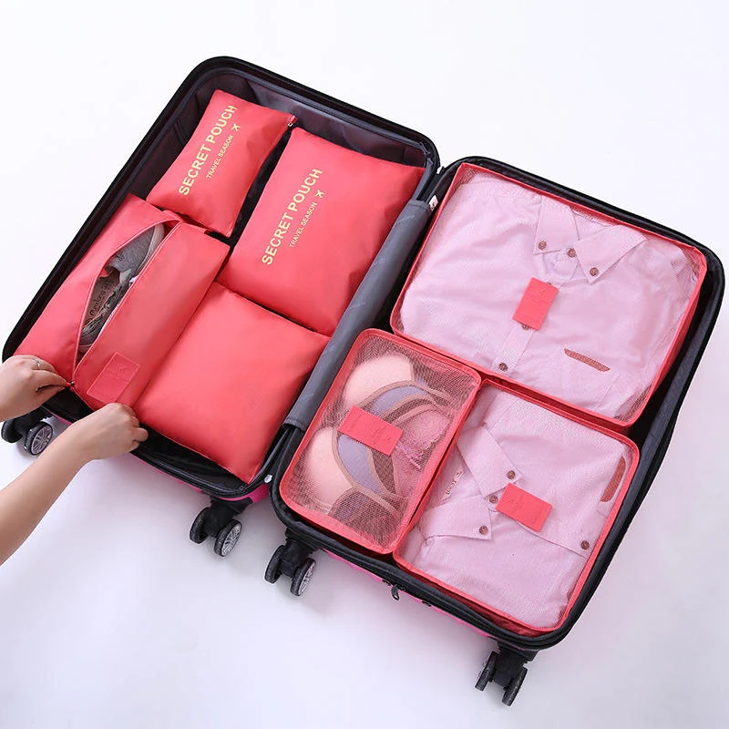 Seven-Piece Packing Cube Set for Travel Luggage Red color SKU reference