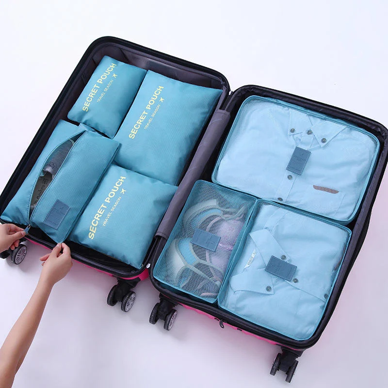 Seven-Piece Packing Cube Set for Travel Luggage Lake blue color SKU reference