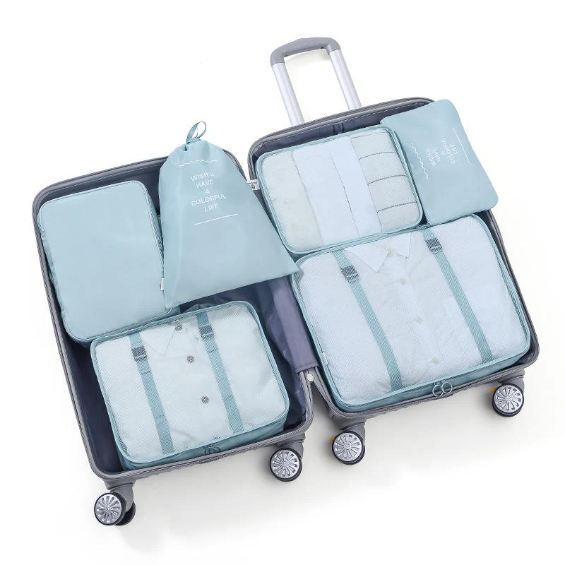 Six-Piece Oxford Travel Packing Cube Set Lake blue color SKU reference