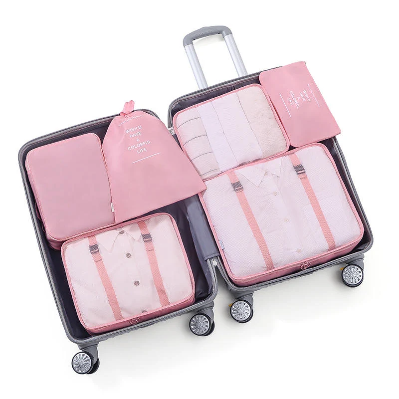 Six-Piece Oxford Travel Packing Cube Set Watermelon pink color SKU reference