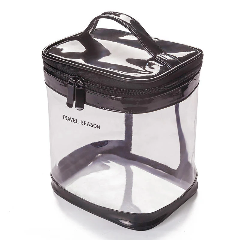 Transparent PVC & TPU Cylinder Travel Cosmetic Bag Black color SKU reference